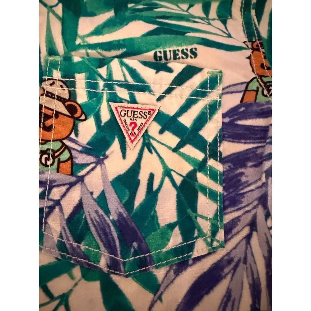 Guess Boys Size 6 Green Tropical Teddy Bear Cargo Short And Shirt Set Casual